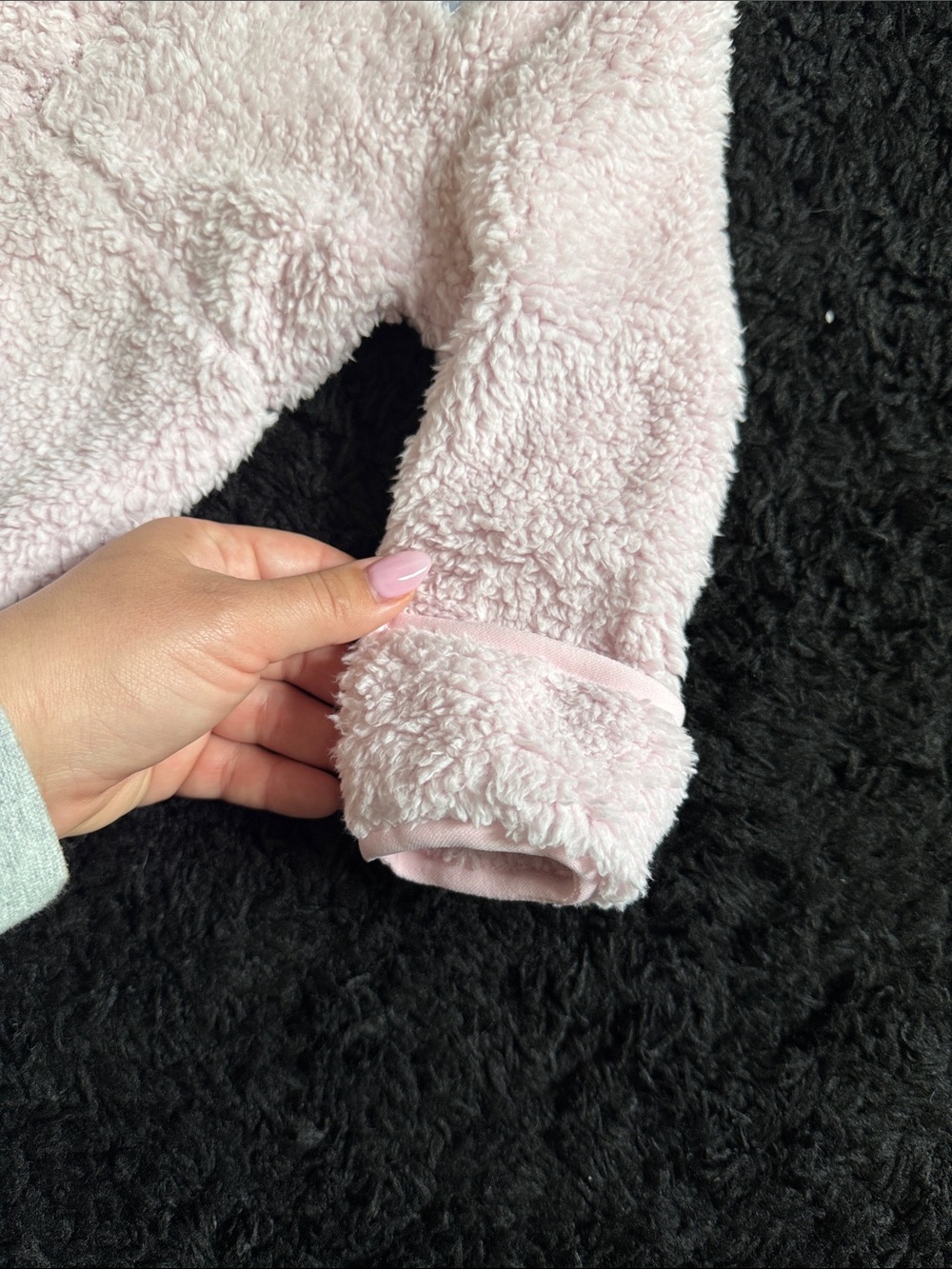The North Face Light Pink Sherpa Baby One-Piece with Hooded Ears - Picture 4 of 14